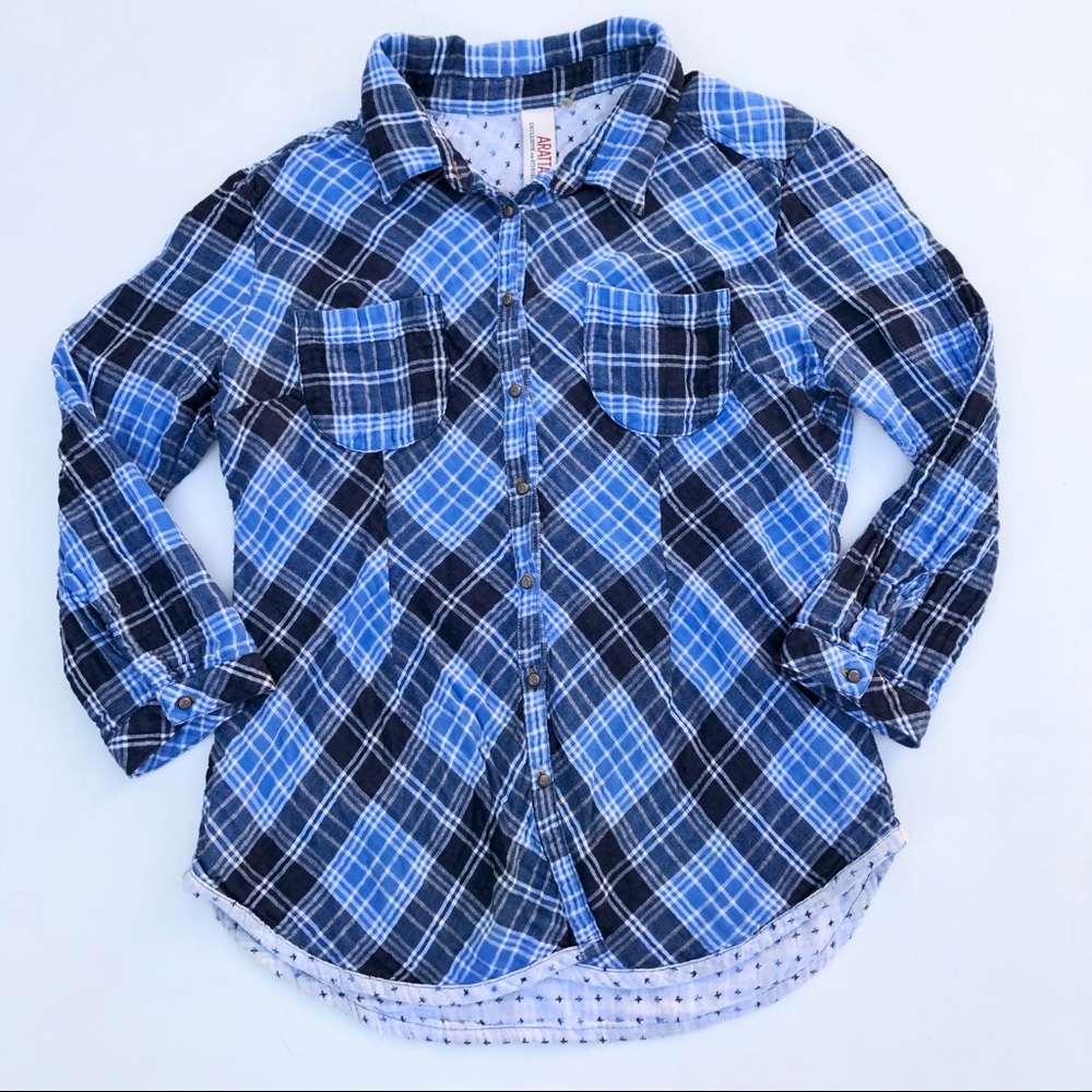 Anthropologie Aratta Blue Plaid Button Down Size L